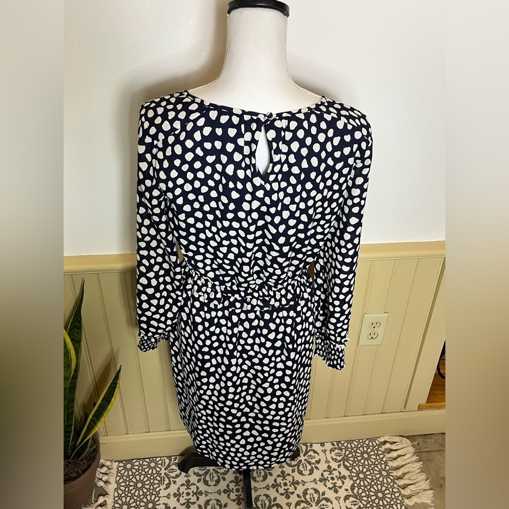 J. Crew Dress Midi Navy Spotted Long Sleeve Chiffon Sundress Party Women’s Sz 2 - Picture 3 of 9